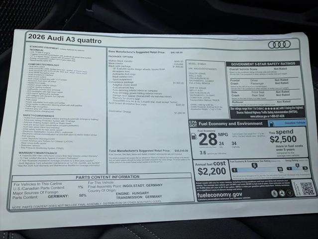 2026 Audi A3 Premium 40 TFSI quattro S tronic