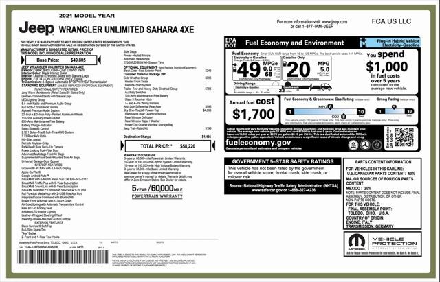 2021 Jeep Wrangler 4xe Unlimited Sahara 4x4 2021 Jeep Wrangler 4xe Unlimited Sahara 4x4
