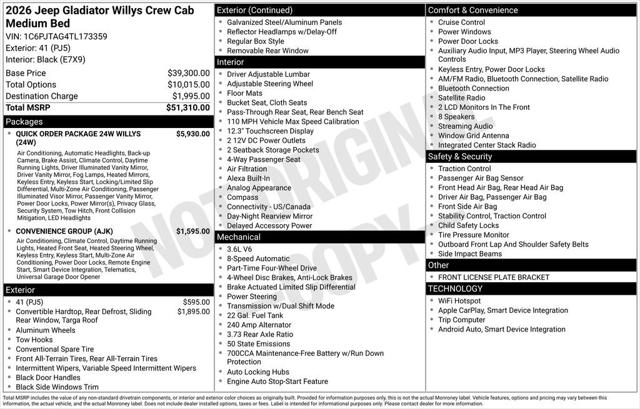 2026 Jeep Gladiator GLADIATOR WILLYS 4X4