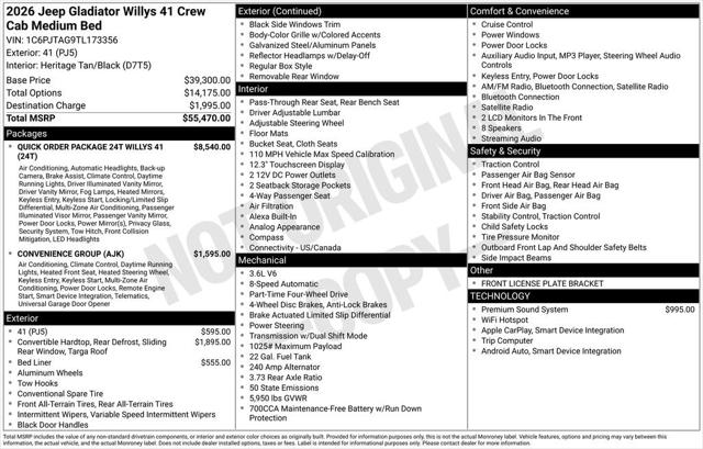 2026 Jeep Gladiator GLADIATOR WILLYS 41 4X4