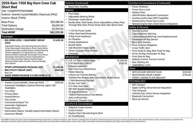 2026 RAM Ram 1500 RAM 1500 BIG HORN CREW CAB 4X4 57 BOX 2026 RAM Ram 1500 RAM 1500 BIG HORN CREW CAB 4X4 57 BOX