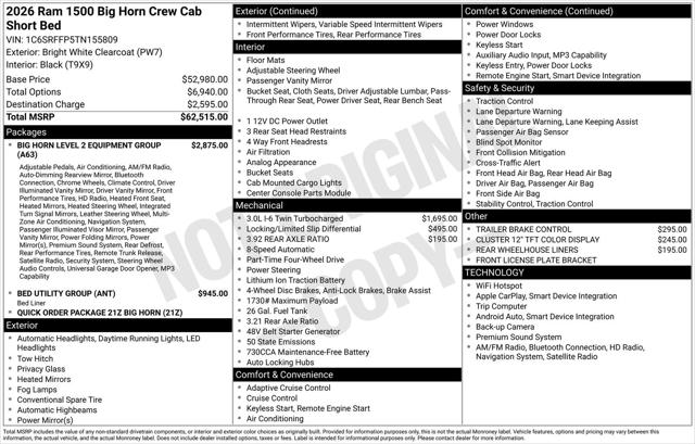 2026 RAM Ram 1500 RAM 1500 BIG HORN CREW CAB 4X4 57 BOX