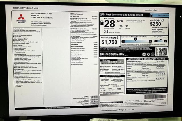 2026 Mitsubishi Outlander SE 1.5T 2WD