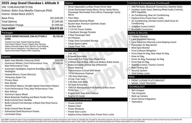 2025 Jeep Grand Cherokee GRAND CHEROKEE L ALTITUDE X 4X4