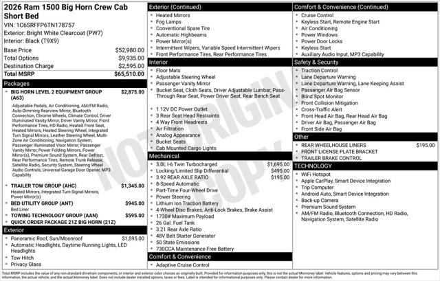 2026 RAM Ram 1500 RAM 1500 BIG HORN CREW CAB 4X4 57 BOX