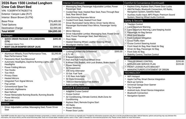 2026 Ram 1500 Limited Longhorn Crew Cab 4x4 5'7" Box