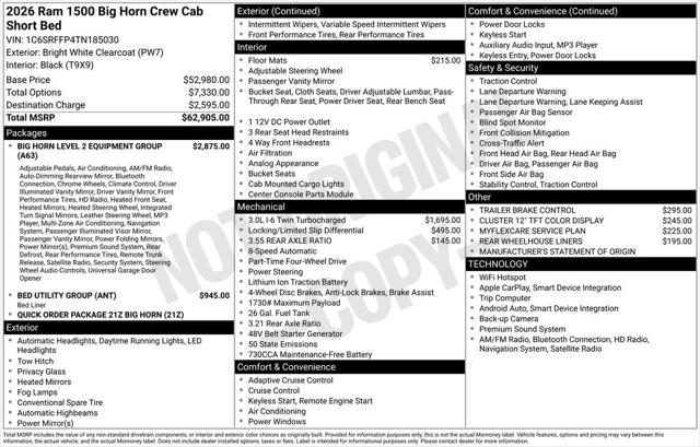 2026 RAM Ram 1500 RAM 1500 BIG HORN CREW CAB 4X4 57 BOX
