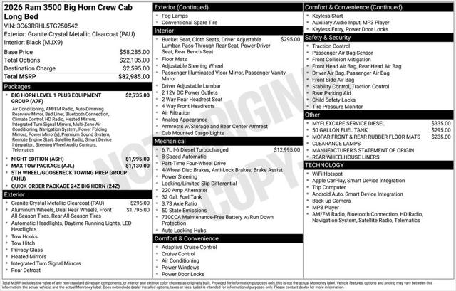 2026 RAM Ram 3500 RAM 3500 BIG HORN CREW CAB 4X4 8 BOX 2026 RAM Ram 3500 RAM 3500 BIG HORN CREW CAB 4X4 8 BOX