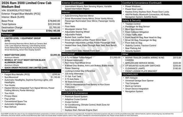 2026 RAM Ram 3500 RAM 3500 LIMITED CREW CAB 4X4 64 BOX 2026 RAM Ram 3500 RAM 3500 LIMITED CREW CAB 4X4 64 BOX