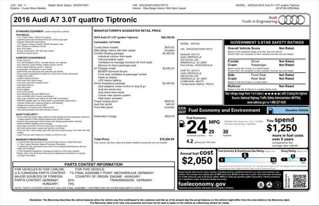 2016 Audi A7 3.0T Premium Plus