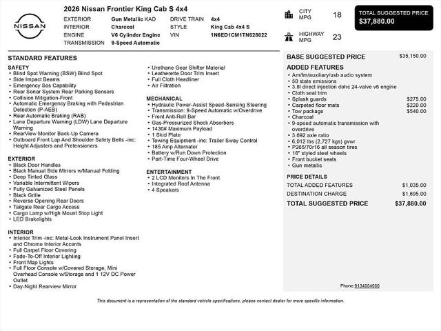 2026 Nissan Frontier King Cab S 4x4