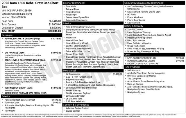 2026 RAM Ram 1500 RAM 1500 REBEL CREW CAB 4X4 57 BOX