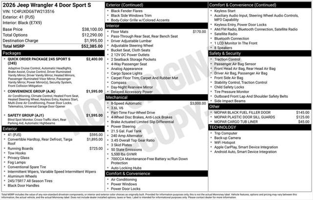 2026 Jeep Wrangler WRANGLER 4-DOOR SPORT S