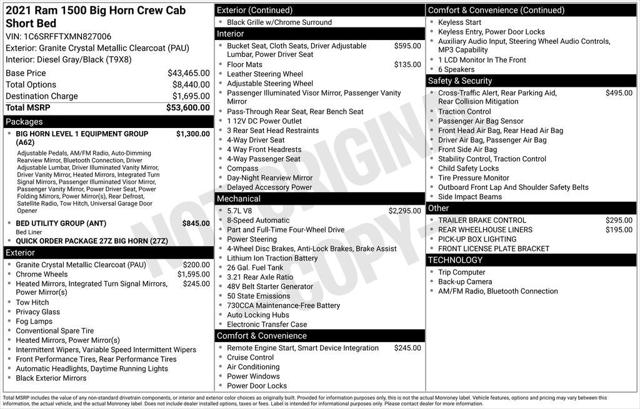 2021 RAM 1500 Big Horn Crew Cab 4x4 57 Box