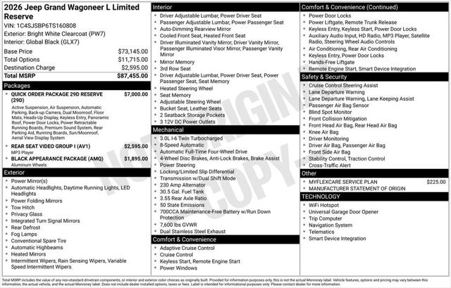 2026 Wagoneer Grand Wagoneer GRAND WAGONEER L LIMITED RESERVE 4X4 2026 Wagoneer Grand Wagoneer GRAND WAGONEER L LIMITED RESERVE 4X4