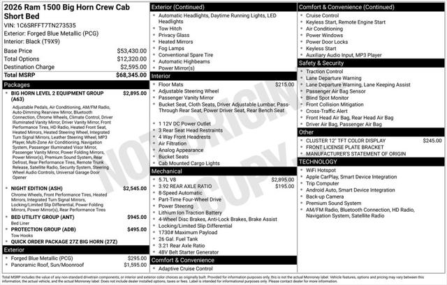 2026 RAM Ram 1500 RAM 1500 BIG HORN CREW CAB 4X4 57 BOX 2026 RAM Ram 1500 RAM 1500 BIG HORN CREW CAB 4X4 57 BOX