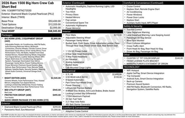2026 RAM Ram 1500 RAM 1500 BIG HORN CREW CAB 4X4 57 BOX 2026 RAM Ram 1500 RAM 1500 BIG HORN CREW CAB 4X4 57 BOX