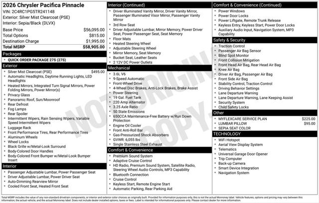 2026 Chrysler Pacifica PACIFICA PINNACLE 2026 Chrysler Pacifica PACIFICA PINNACLE