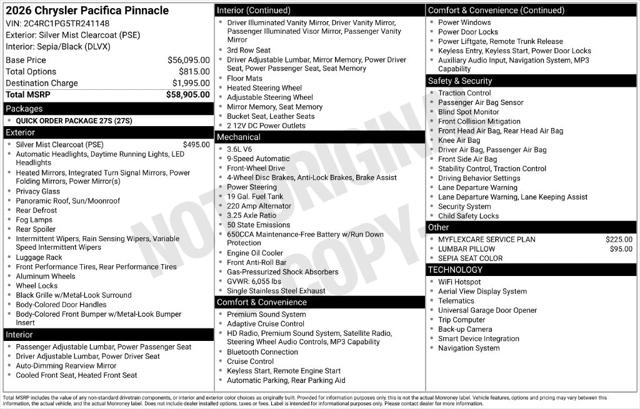 2026 Chrysler Pacifica PACIFICA PINNACLE 2026 Chrysler Pacifica PACIFICA PINNACLE