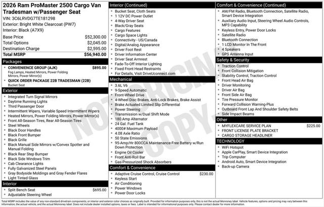 2026 RAM ProMaster 2500 RAM PROMASTER 2500 TRADESMAN CARGO VAN HIGH ROOF 159 WB 2026 RAM ProMaster 2500 RAM PROMASTER 2500 TRADESMAN CARGO VAN HIGH ROOF 159 WB