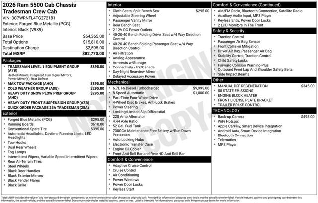 2026 RAM Ram 5500 Chassis Cab RAM 5500 TRADESMAN CHASSIS CREW CAB 4X4 84 CA