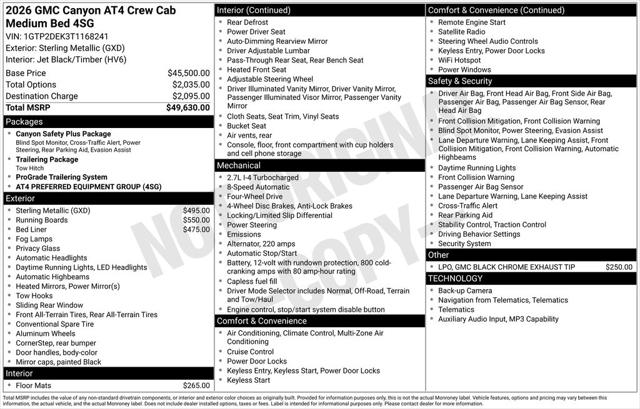 2026 GMC Canyon AT4, 4WD