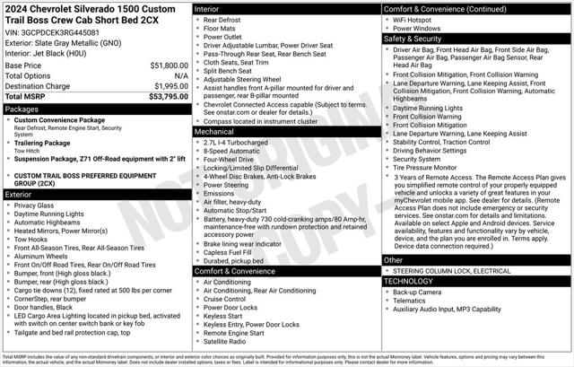 2024 Chevrolet Silverado 1500 4WD Crew Cab Short Bed Custom Trail Boss