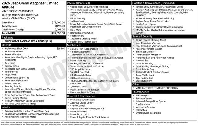 2026 Wagoneer Grand Wagoneer GRAND WAGONEER LIMITED ALTITUDE 4X4 2026 Wagoneer Grand Wagoneer GRAND WAGONEER LIMITED ALTITUDE 4X4