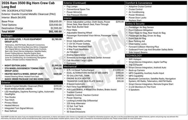2026 Ram 3500 Big Horn Crew Cab 4x4 8' Box