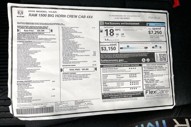 New 2026 RAM 1500 Big Horn Crew Cab 4x4 57" Box For Sale in Millington, TN