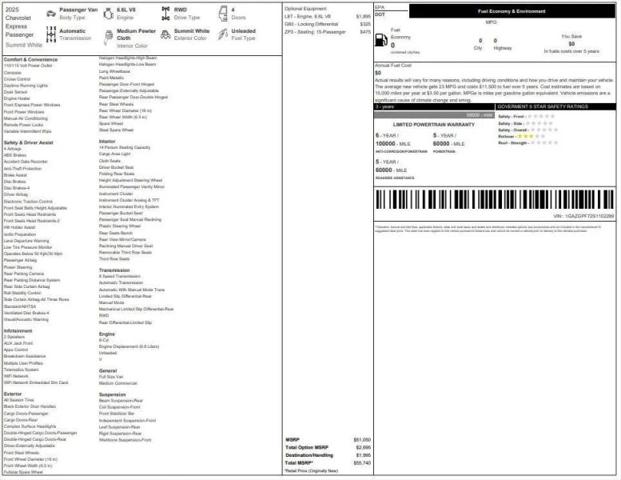 2025 Chevrolet Express Passenger RWD 3500 Extended Wheelbase LT