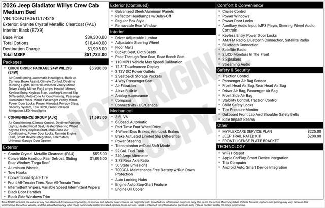 2026 Jeep Gladiator GLADIATOR WILLYS 4X4