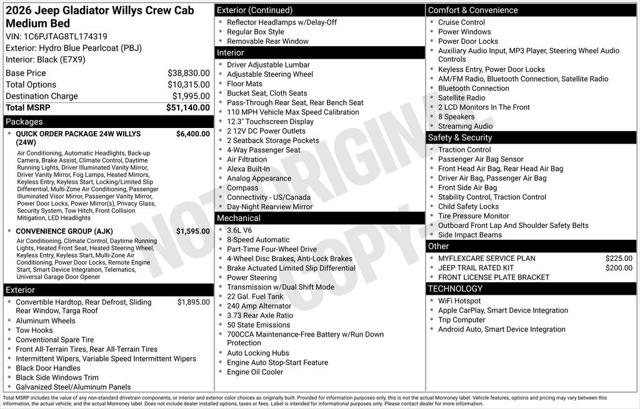 2026 Jeep Gladiator GLADIATOR WILLYS 4X4 2026 Jeep Gladiator GLADIATOR WILLYS 4X4