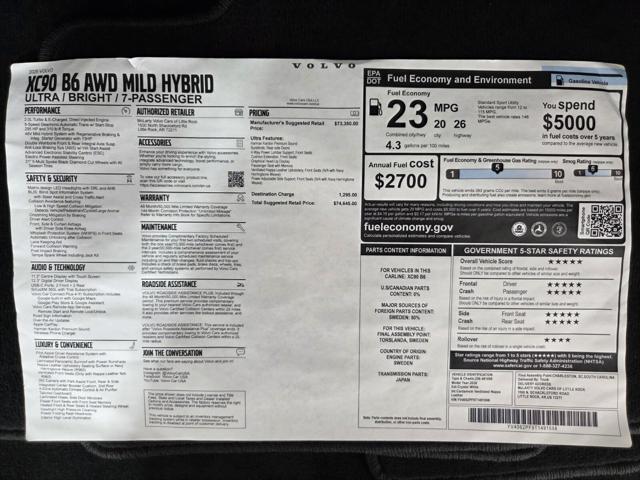 2026 Volvo XC90 Ultra, B6 AWD Gas (mild hybrid), Gasoline, Bright, 7 Seats