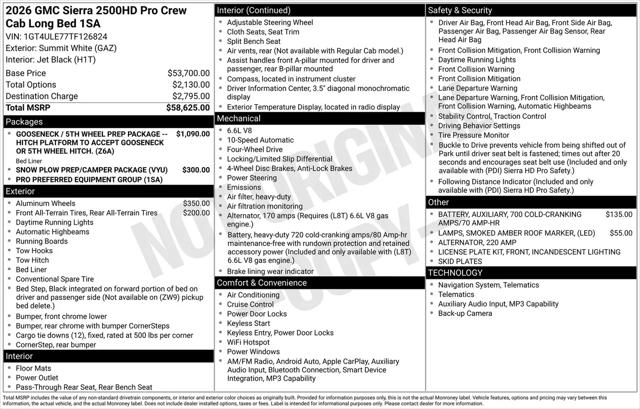 2026 GMC Sierra 2500HD Crew Cab, Long Bed, Pro, 4WD