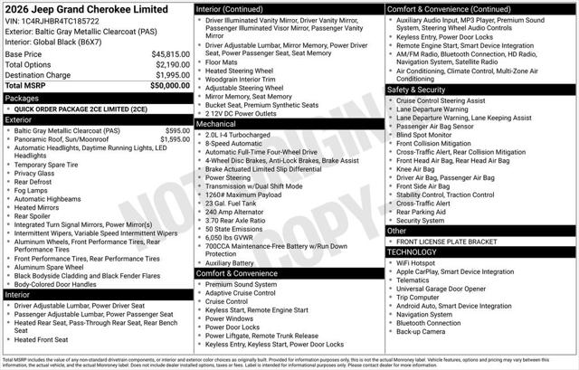2026 Jeep Grand Cherokee GRAND CHEROKEE LIMITED 4X4