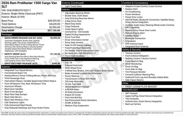 2026 Ram ProMaster Cargo Van SLT High Roof 136 WB