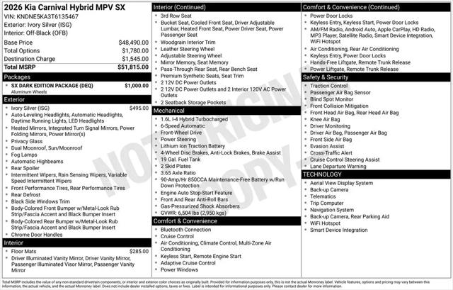 2026 Kia Carnival MPV SX