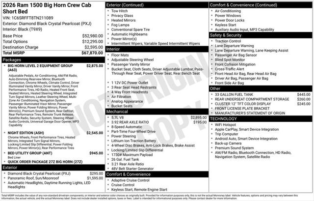 2026 RAM Ram 1500 RAM 1500 BIG HORN CREW CAB 4X4 57 BOX