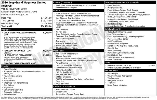 2026 Wagoneer Grand Wagoneer GRAND WAGONEER LIMITED RESERVE 4X4