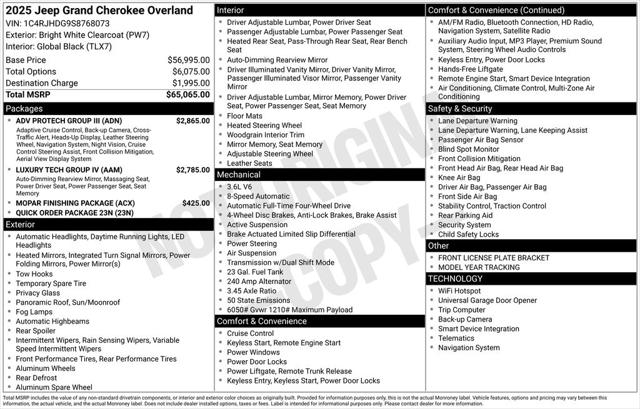 2025 Jeep Grand Cherokee GRAND CHEROKEE OVERLAND 4X4