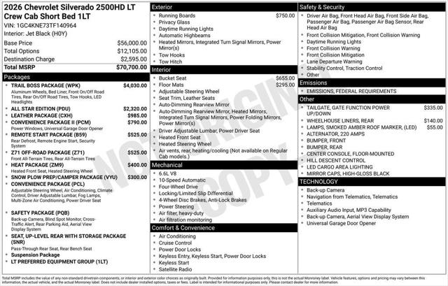 2026 Chevrolet Silverado 2500HD Crew Cab, Standard Bed, LT, 4WD 2026 Chevrolet Silverado 2500HD Crew Cab, Standard Bed, LT, 4WD