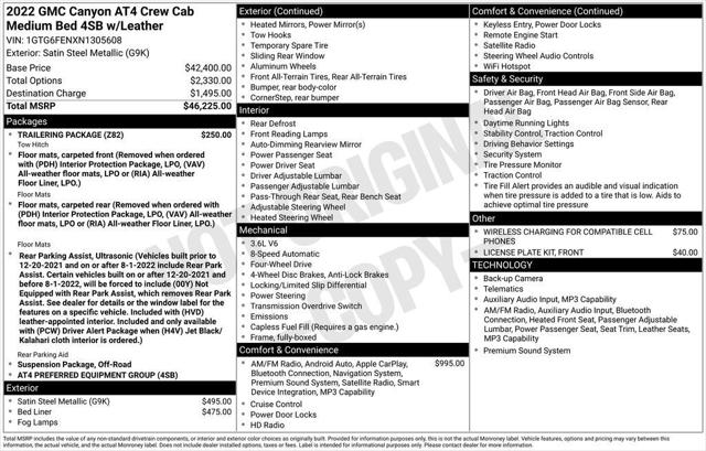 2022 GMC Canyon 4WD Crew Cab Short Box AT4 - Leather