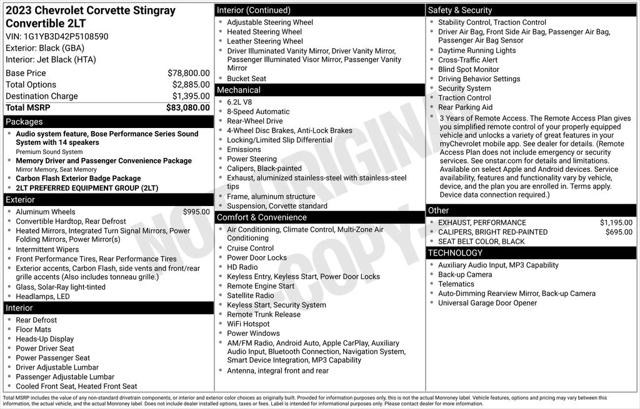 2023 Chevrolet Corvette Stingray RWD Convertible 2LT