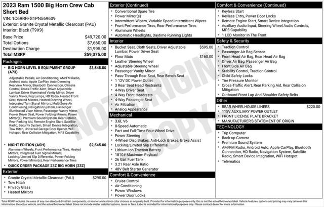 2023 RAM 1500 Big Horn Crew Cab 4x4 57 Box 2023 RAM 1500 Big Horn Crew Cab 4x4 57 Box