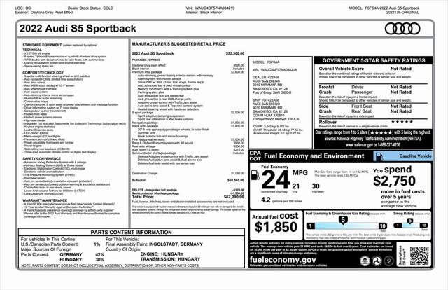2022 Audi S5 Sportback Premium Plus TFSI quattro Tiptronic 2022 Audi S5 Sportback Premium Plus TFSI quattro Tiptronic