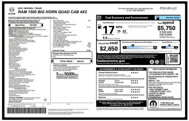 2021 RAM 1500 Big Horn Quad Cab 4x2 64 Box