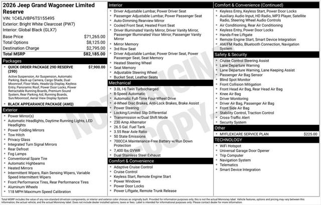 2026 Wagoneer Grand Wagoneer GRAND WAGONEER LIMITED RESERVE 4X4