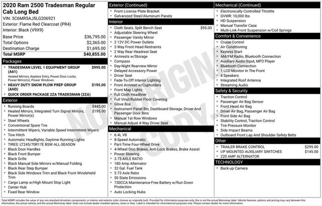 2020 Jeep Ram 2500 Tradesman Regular Cab 4X4 8' Box