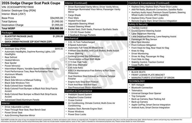 2026 Dodge Charger CHARGER SCAT PACK 2-DOOR AWD 2026 Dodge Charger CHARGER SCAT PACK 2-DOOR AWD